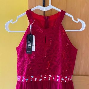 iEFiEL Kids Girls Sleeveless Floral Lace Shiny Rhinestone Maxi Dress Romper